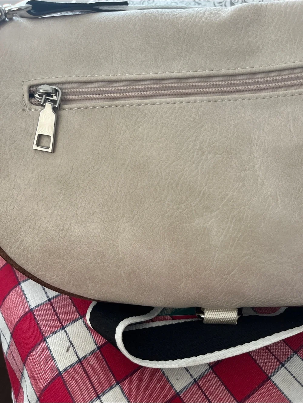 Eslcorri Crossbody Two-Tone Beige and Brown Sling Purse Vegan Leather Fanny Bag